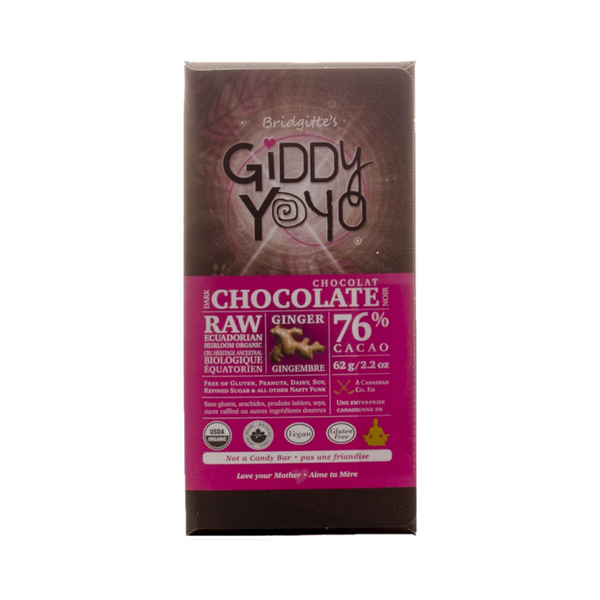 Giddy Yoyo Ginger 76% Dark Chocolate Bar Certified Organic 62g