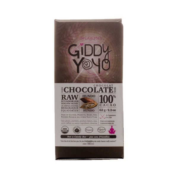 Giddy Yoyo HUNDO 100% BAR Dark Chocolate Bar Certified Organic 62g