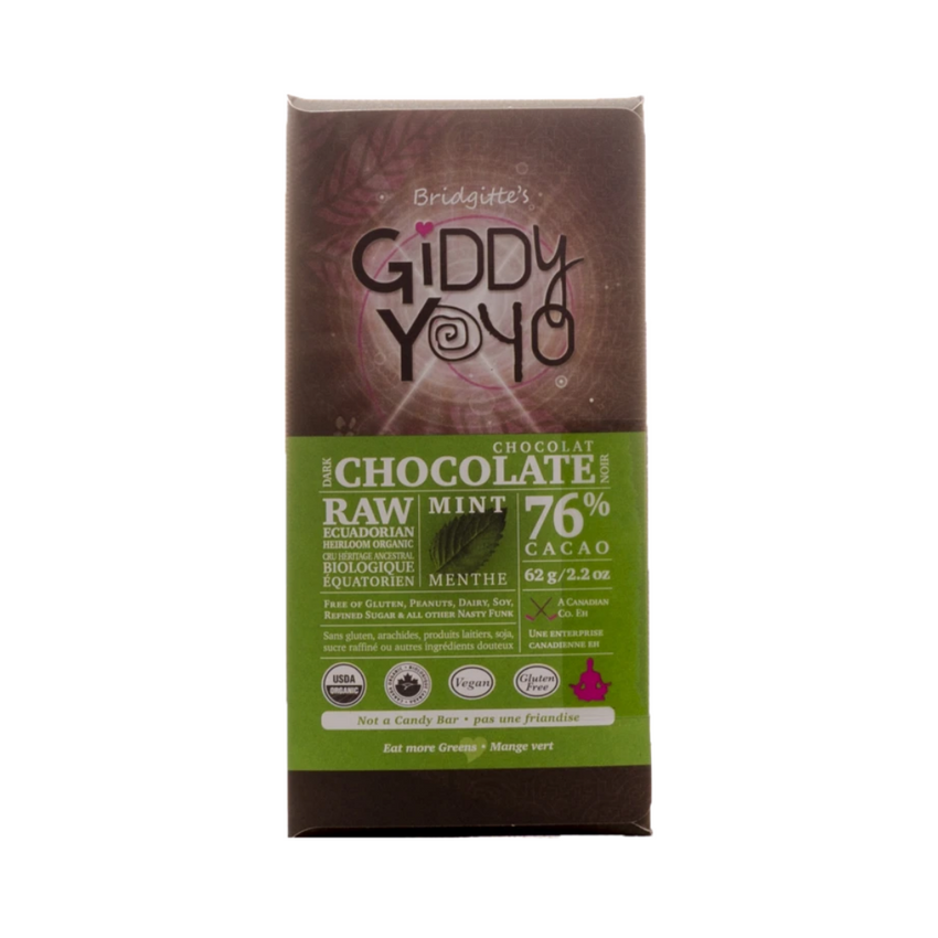 Giddy Yoyo Mint 76% Dark Chocolate Bar Certified Organic 62g