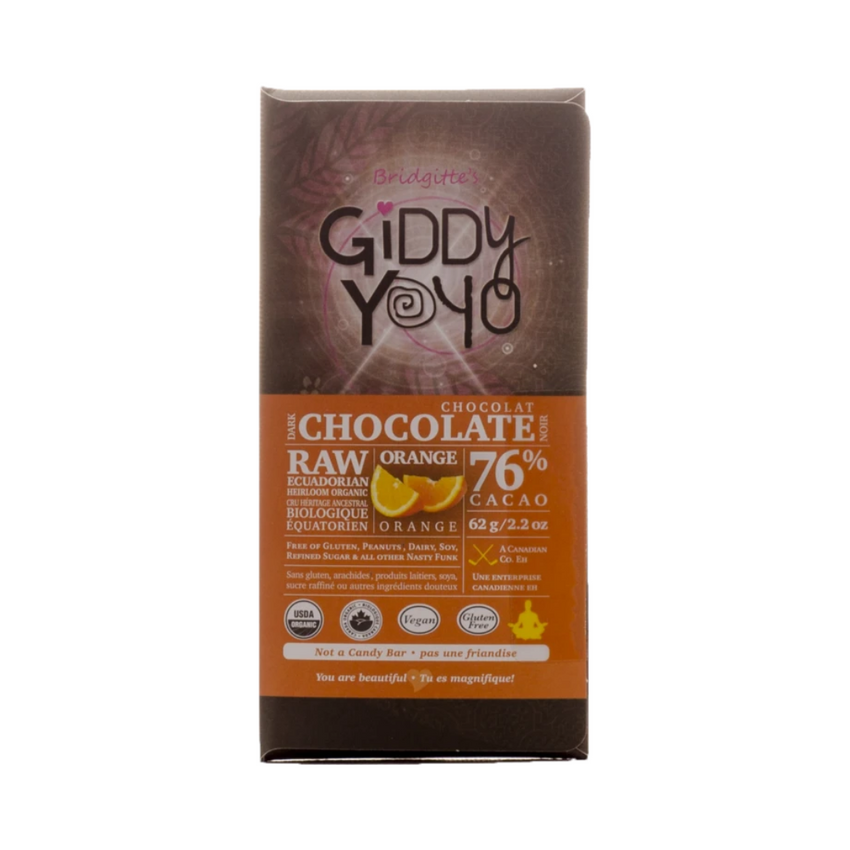 Giddy Yoyo Orange 76% Dark Chocolate Bar Certified Organic 62g