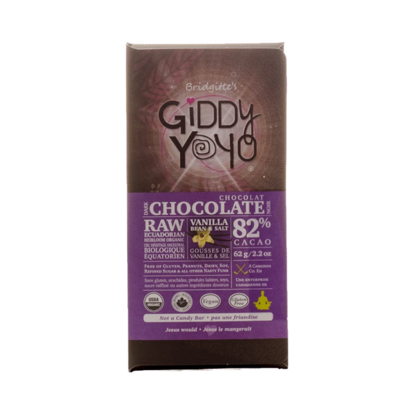 Giddy Yoyo Vanilla Salt 82% Dark Chocolate Bar Certified Organic 62g