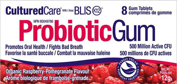 Cultured Care Probiotic Gum Raspberry-Pomegranate 8Pc