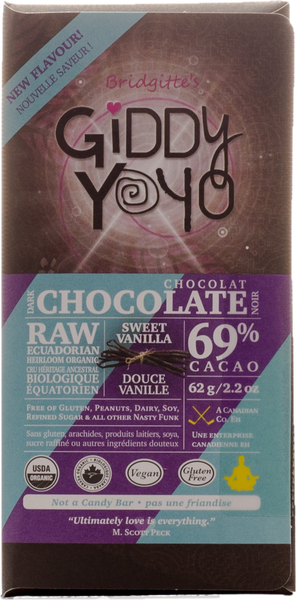 Giddy Yoyo Sweet Vanilla 69% Dark Chocolate Bar Certified Organic 62g