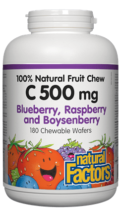 Natural Factors C500Mg 90 Chewable Wafers 100% Natural Fruit Chew Blueberry, Raspberry and Boysenberry